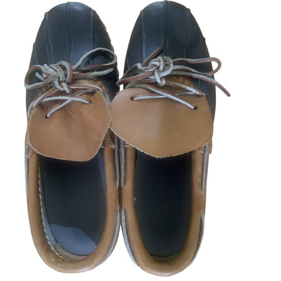 L.L. BEAN WOMENS WATER-RESISTANT LOW BROWN LEATHER/RUBBER DUCK BOOTS SIZE 6M-EUC - Picture 4 of 7